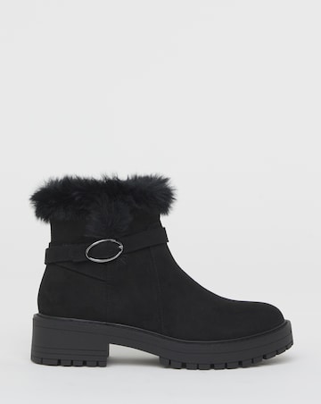 Heavenly Soles Alto Chunky Ankle Boots with Faux Fur Trim - Wide Fit (E)