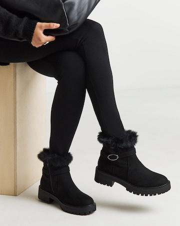 Heavenly Soles Alto Chunky Ankle Boots with Faux Fur Trim - Wide Fit (E)