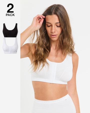 2 Pack Slimma Front Fastening Hook and Eye Bras Fits Up To DD -White/Black