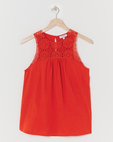 Flame Red Crochet Detail Vest Top