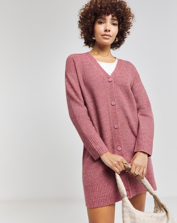 Rose Pink Rib Longline Cardigan