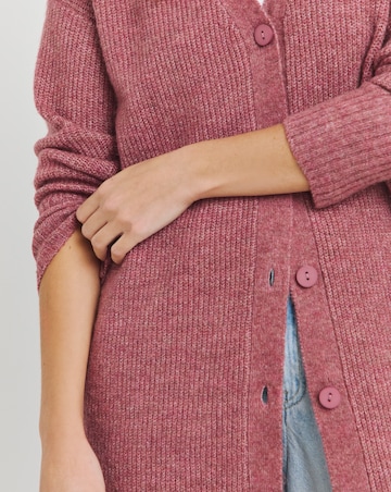 Rose Pink Rib Longline Cardigan