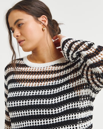 Simply Be Black & White Hole Knit Stripe Tunic
