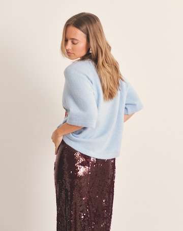 Brushed Yarn Blue Lips Christmas Short Sleeve Jumper