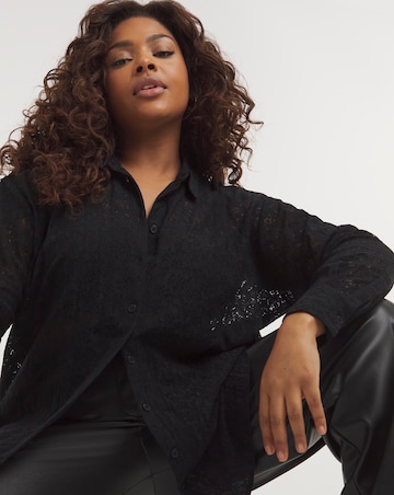 Black Longline Long Sleeve Lace Shirt