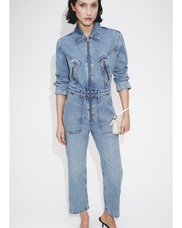 Mango One-Piece Denim Zipper Jumpsuit