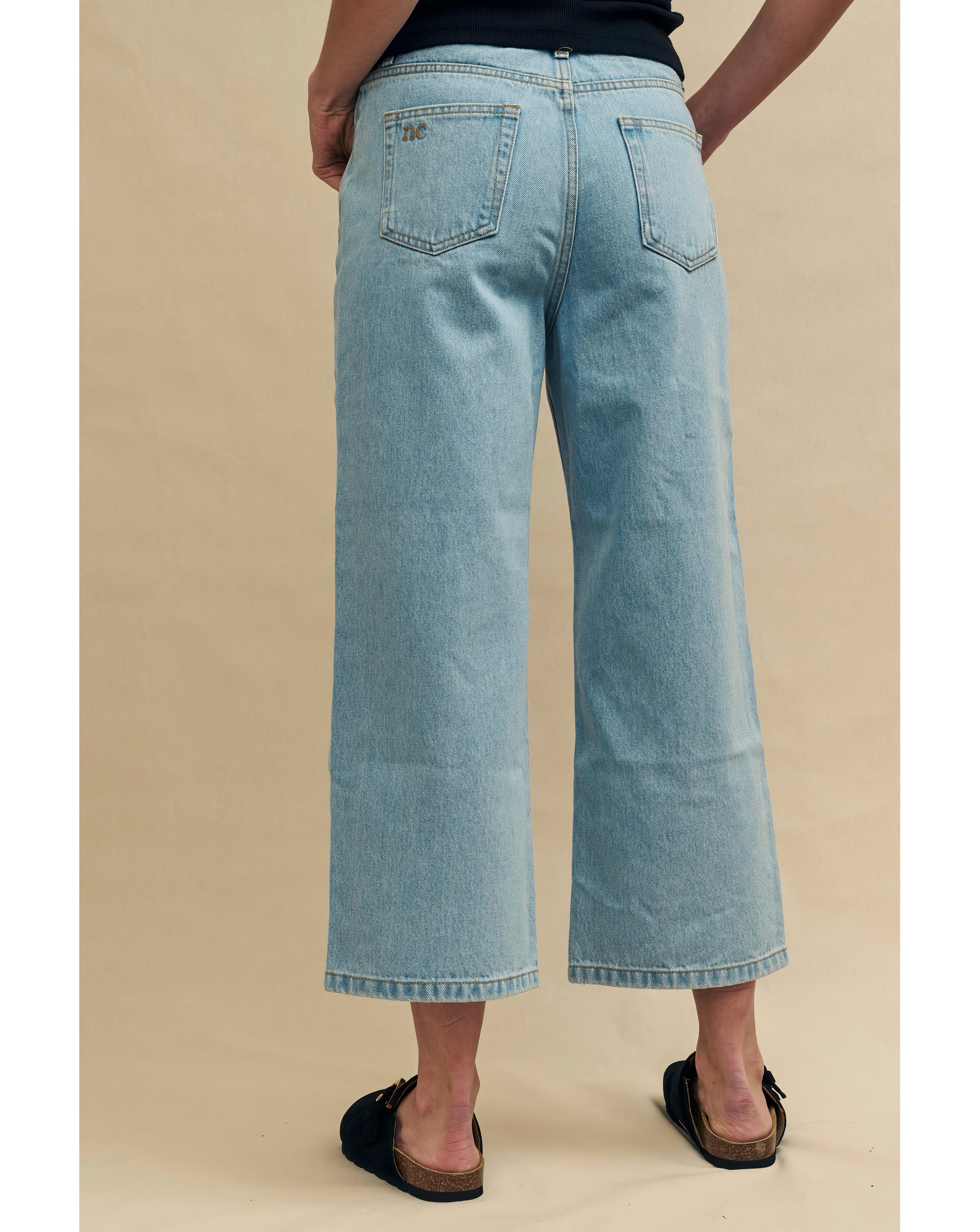 【KOOLOSET】Kuje Tin Washing Light Blue Wide Denim Blue Mid Wash Denim Wide Leg Jeans