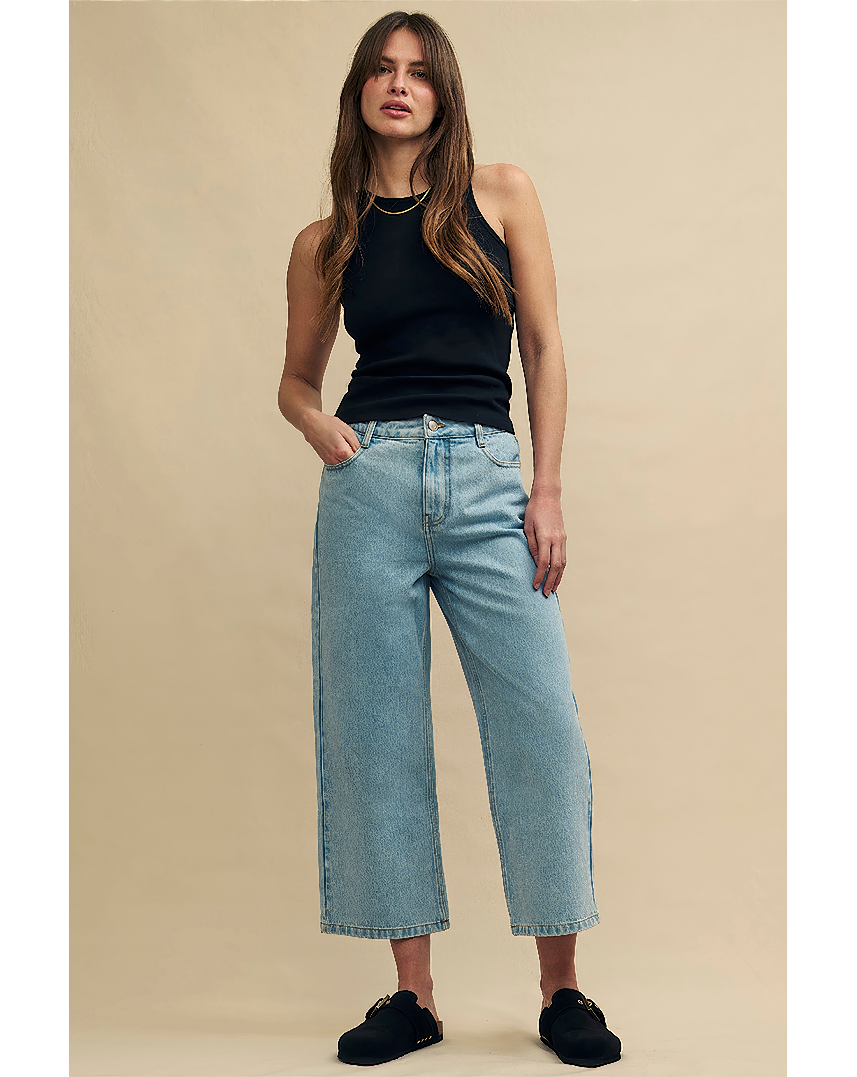 【BACK CHANNEL】NON WASH CROPPED DENIM Nobody's Child Cropped Wide Leg Jeans | Crazy Clearance