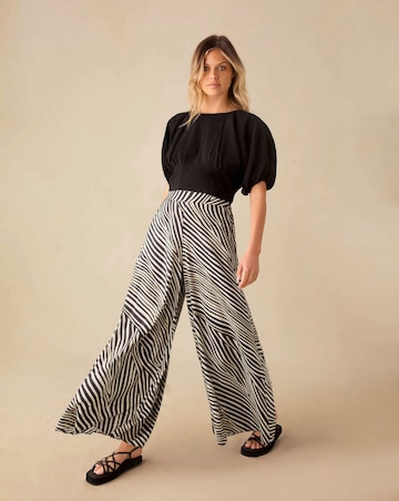 Ro&Zo Neutral Animal Print Wide Leg Trouser
