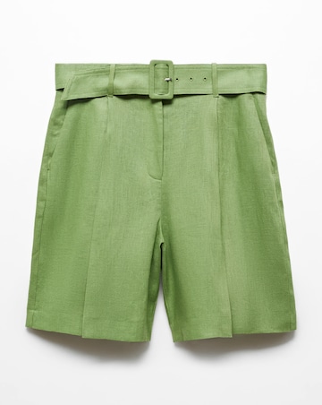 Mango Green Linen Bermuda Belted Shorts