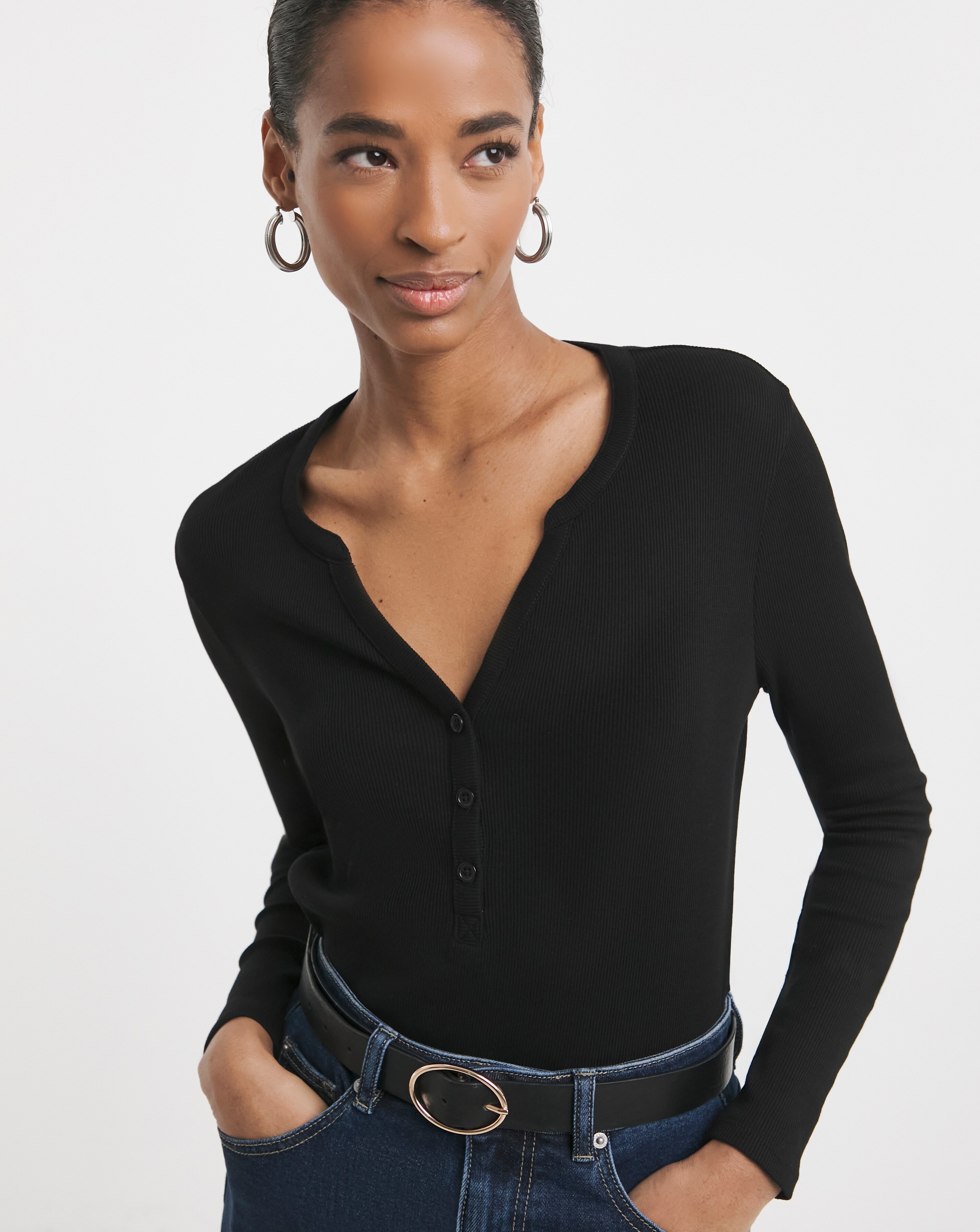 Henley Button Front Long Sleeve Top | Crazy Clearance