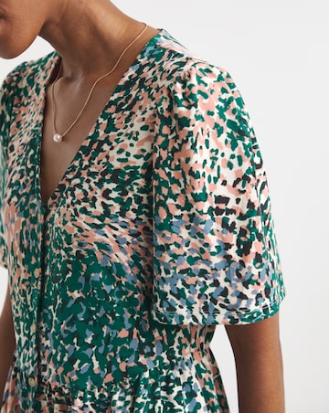 Angel Sleeve V Neck Button front Printed Longline Top