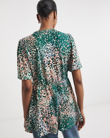 Angel Sleeve V Neck Button front Printed Longline Top