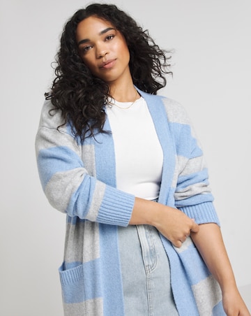 Blue and Grey Stripe Longline Cardigan