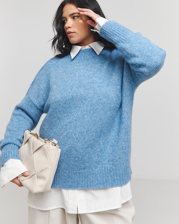 Blue Exposed Seam Mock Neck Jumper