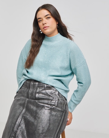 Blue Metallic Sequin High Neck Jumper