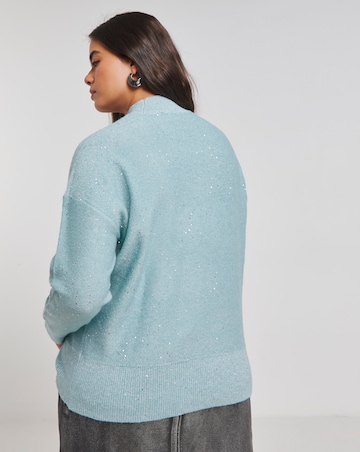 Blue Metallic Sequin High Neck Jumper