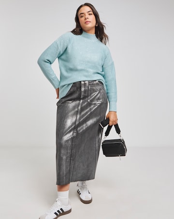 Blue Metallic Sequin High Neck Jumper