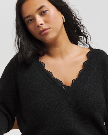 Black Lace Trim Detail Longline Jumper