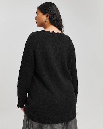 Black Lace Trim Detail Longline Jumper
