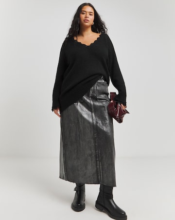 Black Lace Trim Detail Longline Jumper