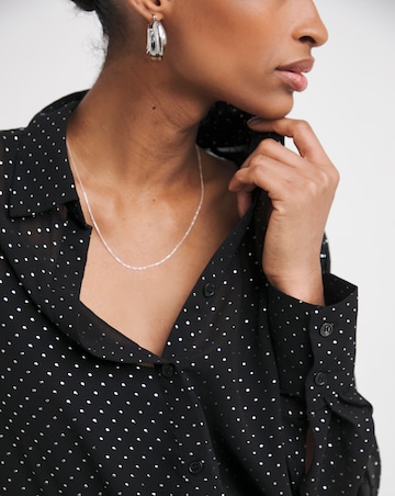 Womens Metallic Spot Chiffon Oversized Long Sleeve Shirt - Black