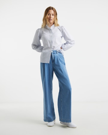 Womens Seersucker Frill Detail Long Sleeve Blouse - Blue Stripe