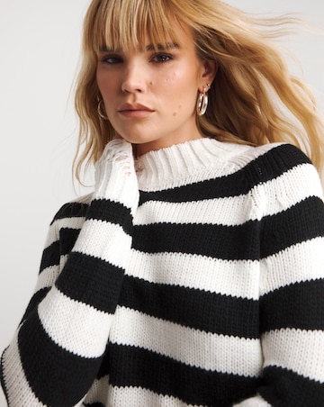 Mono Stripe Distressed Longline Jumper