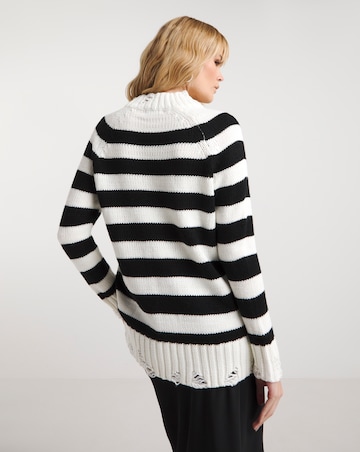 Mono Stripe Distressed Longline Jumper