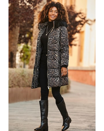 Sosandar Animal Print Padded Coat