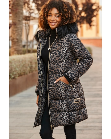 Sosandar Animal Print Padded Coat