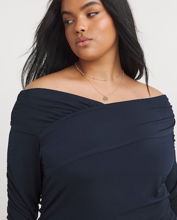 Navy Ruched Off The Shoulder Top