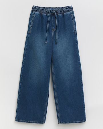 Mid Wash Tie Waist Jogger Jeans