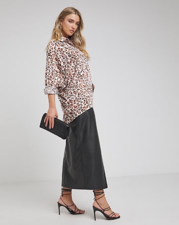 Flounce London Satin Leopard Print Longline Shirt