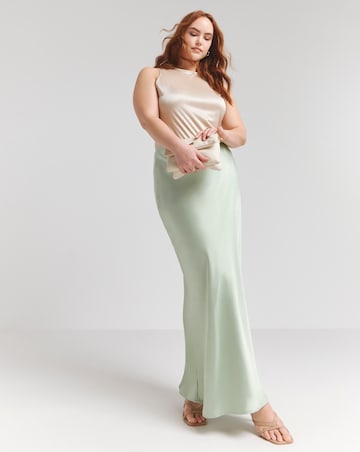 Flounce London Sage Green Heavy Satin Slip Maxi Skirt
