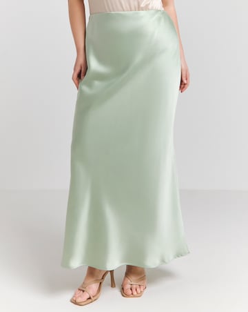 Flounce London Sage Green Heavy Satin Slip Maxi Skirt