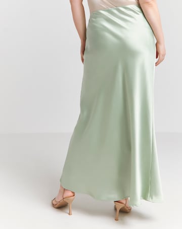 Flounce London Sage Green Heavy Satin Slip Maxi Skirt