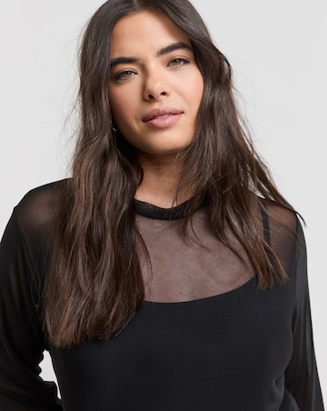 Simply Be Black Mesh Long Sleeve Top