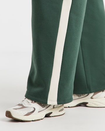 Forest Green & Ecru Side Stripe Wide Leg Joggers