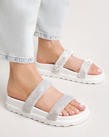 Kitty Diamante Slider Mule Sandals Extra Wide EEE Fit