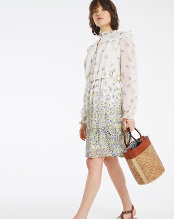 Floral High Neck Ruffle Trim Dress