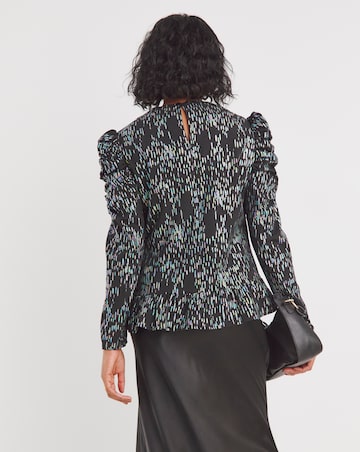 Multi Print Ruched Sleeve Top