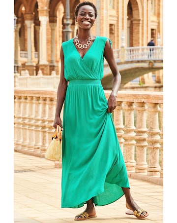 Sosandar Tie Shoulder Crinkle Maxi Dress