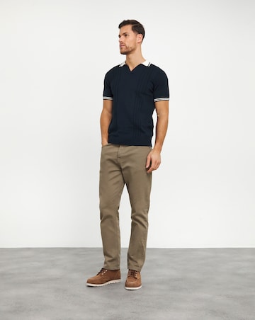 Navy Open Neck Knitted Polo