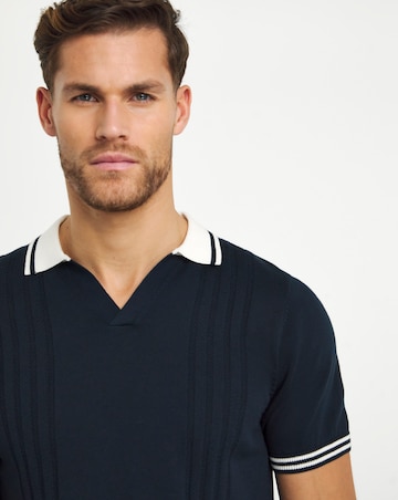Navy Open Neck Knitted Polo
