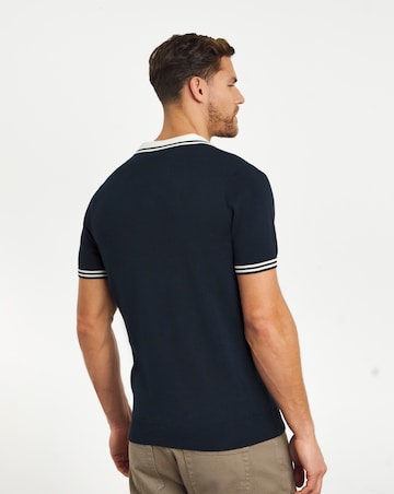 Navy Open Neck Knitted Polo