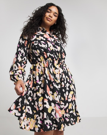 Blurred Animal Printed Button Up Shirt Dress