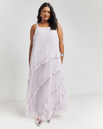 Simply Be Ice Grey Frill Detail Maxi Slip Dress