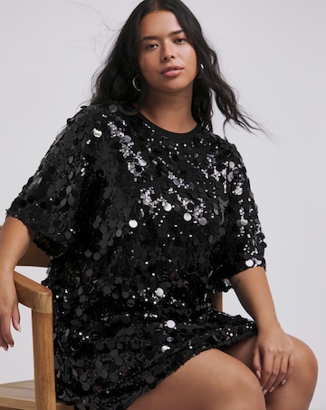 Black Sequin T-Shirt Dress