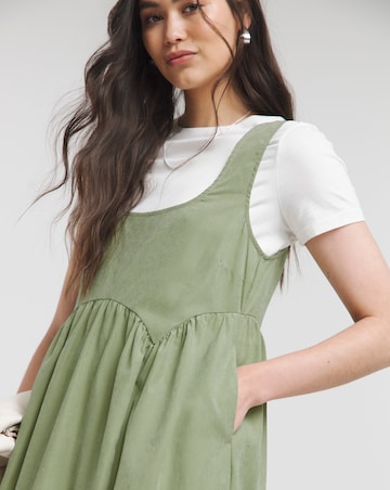 Khaki Apron Midi Dress With Pockets